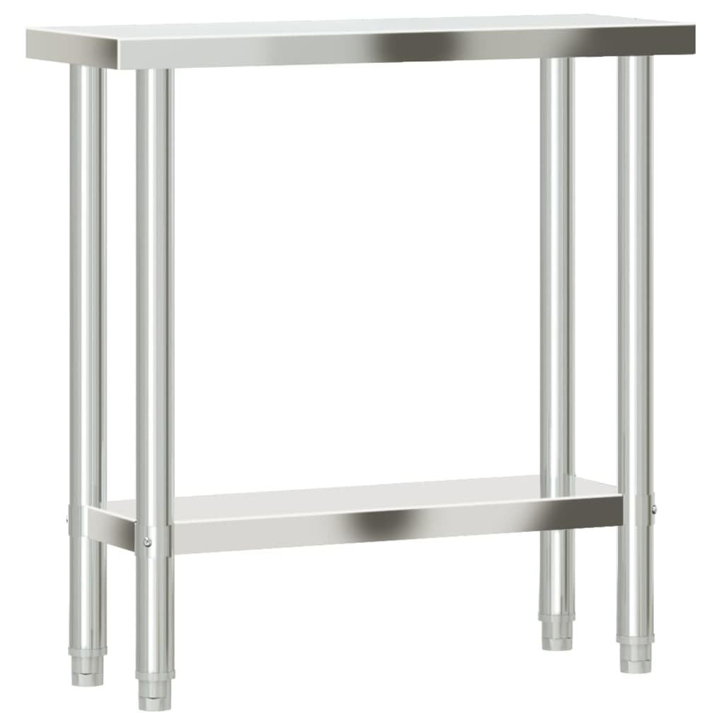Tavolo da lavoro da cucina in acciaio inox, 82,5 x 30 x 85 cm, con ripiano, piedini regolabili, commerciale, per gastronomia, ristoranti, ristoranti, hotel, snack, bistrò, pizzeria