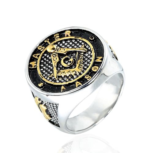 Bague maçonnique vintage en acier robuste pour un style affirmé