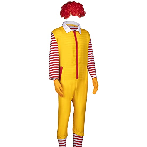 AudMsier 4 Pcs Halloween Clown Costume Set for Adults - Wig Clothes & Gloves Included | Carnival Cosplay Outfit(XL)