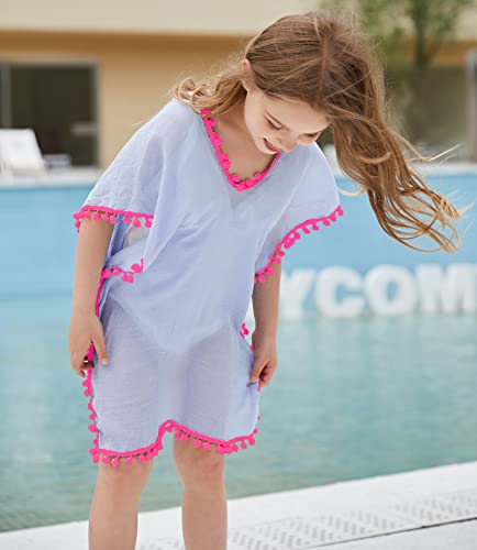 MissShorthair Girls Swim Cover Up Beach Swimwear Coverup Swimsuit Wraps with Pom Pom Trim - Thumbnail 5