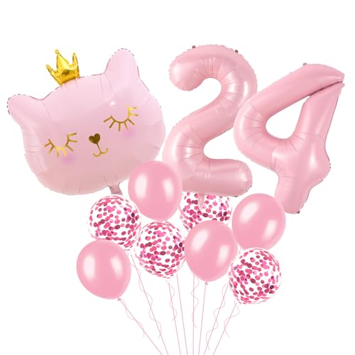 Image of Wclliuchi Cat Birthday Decorations, Cat Balloons, Pink 24 Balloon Numbers, Cat Themed Birthday Party Decorations, Cat Balloon for Pink Birthday Balloons, WLX-Balloon27-20240610