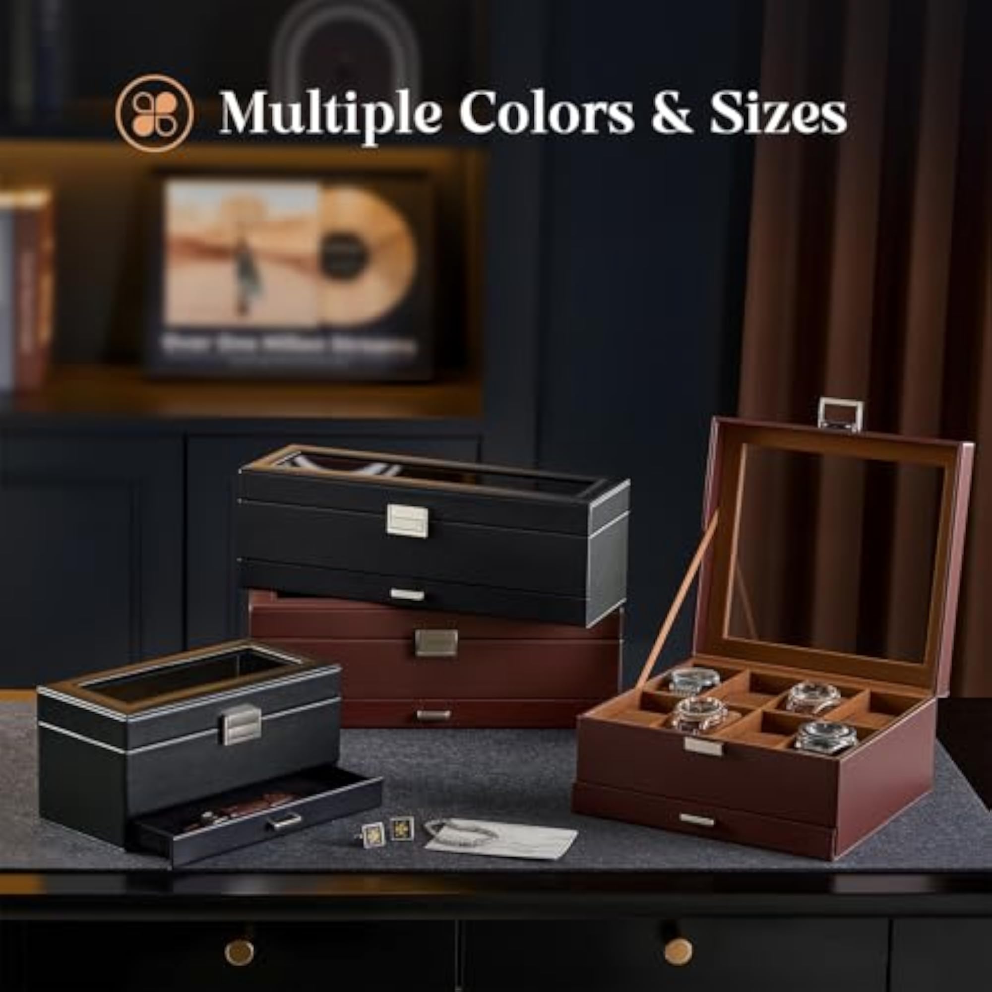 Watch Case, 8 Slot Mens Watch Box Holder Organizer