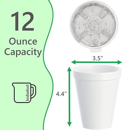 12 OZ Foam Cups for Hot & Cold Drinks. USA-Made 50-Pack - Ideal Styrofoam Coffee Cups, Insulating To-Go Cups for Soda, Tea, Juice - Sturdy, Disposable & comparable to Industry standard 12J12