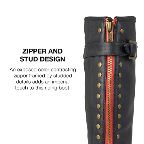 Journee Collection Womens Spokane Studded Knee High Riding Boots Regular And Wide Calf With Block Heel, Black (Extra Wide Calf), 10 #TOP2