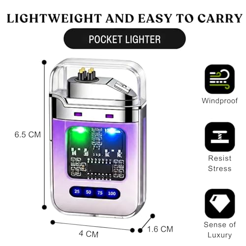 Image of Solitude USB Rechargeable Dual Arc Lighter with LED Display, Windproof Flameless Plasma Lighter, Compact Portable Design for Outdoor Camping Travel (Multicolor)