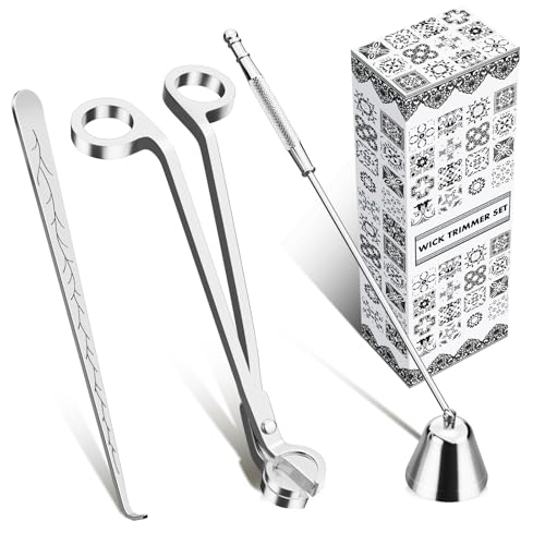 calary Candle Wick Trimmer, Candle Snuffer and Wick Dipper & Candle Accessory Set, 3 in 1 Candle Care Kit for Candle Lover (Silvery)