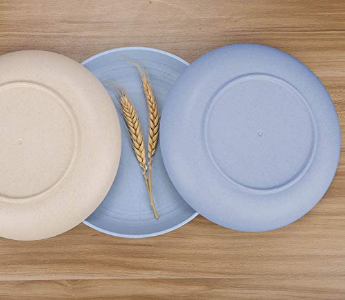 Image of 7.8 Inches Unbreakable Wheat Straw Plates - Reusable Plate Dinner Set - Dishwasher & Microwave Safe - Healthy, BPA Free & Eco-Friendly (7.8 Inches /4 Blue)