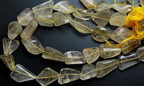 Quartz rutilé doré en grandes pépites facettées de 17-22mm pour collier de perles naturelles