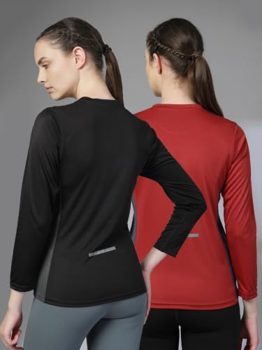 Image of CHKOKKO Women's Activewear Sports Gym Workout Full Sleeve T-Shirt Lightweight UV Protection Breathable Stretch Round Crew Neck for Training Running Yoga