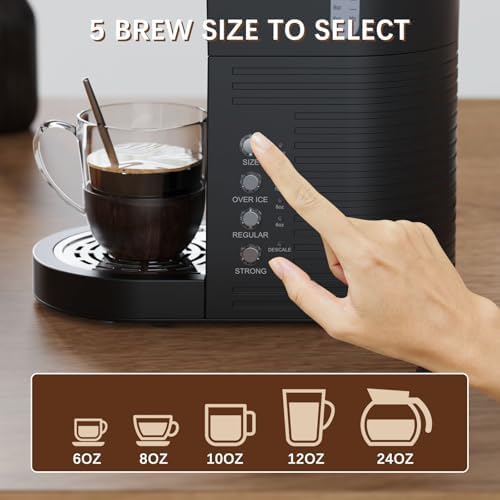 Brewmann Single Serve Hot & Iced Coffee Maker, for K Cup Pod and Grounds, 6 to 24oz Brew Size, Slim Compact for Small Spaces, Descaling Reminder, with Reusable Filters, Black - 4