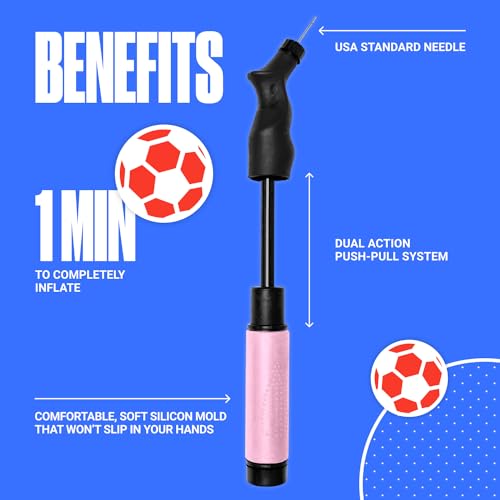 Image of SPORTBIT Ball Pump for Sports Balls - Push & Pull Inflating System - Hand Pump for All Exercise Balls - Volleyball Pump, Basketball Inflator, Football & Soccer Ball Air Pump - Goes with 5 Needles Set