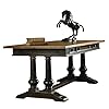 Hekman furniture tuscan estates trestle writing deskrubbed onyx finish select solids veneers blind tooled leather inset top antique brass hardware home office furniture  urban country home decor