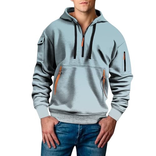 Chaquetones hombre invierno sudadera con capucha manga larga top plateado azul claro xl