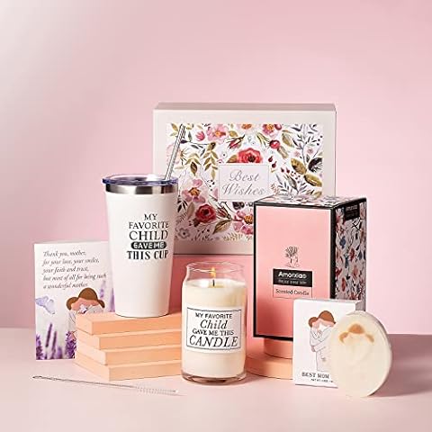 Mothers Day Gifts, Happy Birthday Mom Gifts, Gift Basket for Mom, Gift Box for Mom, Mother in Law, New Mom. Mom Gifts for Mothers Day-Travel Mug, Scented Candle, Soap, Greeting Card Cover