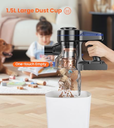 Image of NADALY Cordless Vacuum Cleaner, 500W 40KPa Self-Standing Stick Vacuum with 45-Min Runtime, Anti-Tangle V-Shaped Brush, 1.5L Large Dust Cup, Lightweight for Hardwood Floor Carpet Pet Hair