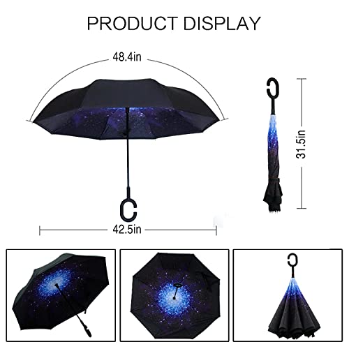 Image of MRTLLOA 40 /49 /56 Inch Oversize Windproof Inverted Reverse Upside Down Umbrella, Golf Size Rain Umbrella, Double Layer, C-Shaped Handle for Men, Women and Kids(Starry Sky, 49 Inch)