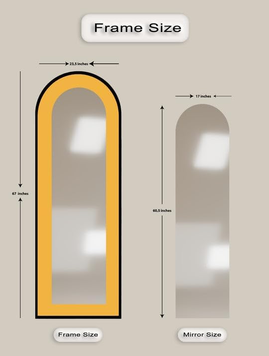 23,5’’W x 67’’ Sunburst Edge – Radiant Yellow-Orange Arch Floor Mirror Full Lenght Mirror - Arch Full Body Stained Floor Mirror with Gold Frame