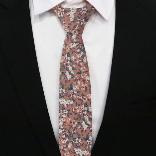 Image of Cotton Floral Ties for Men 2.76 inch Men's Skinny Tie Linen Flower Printed Neck Tie for Wedding Dating Party