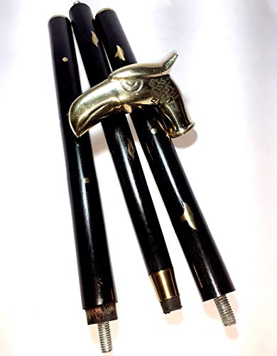 Canne en bois tête d'aigle laiton doré noir de marche chic