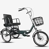  LSQXSS Risciò triciclo, triciclo per anziani, triciclo a pedali per adulti, ampio sedile in spugna tipo divano, freno a disco sulla ruota anteriore, bicicletta a 3 ruote, forcella anteriore idraulica