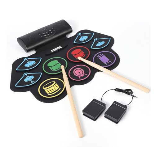 Image of Wireless Electronic Drum Set with 9 Pads, Portable Roll-Up Practice Kit for Kids & Beginners , Built-in Speaker, LED Lights, Recording & Headphone Output ,Includes Kick Pedal, Drum Sticks