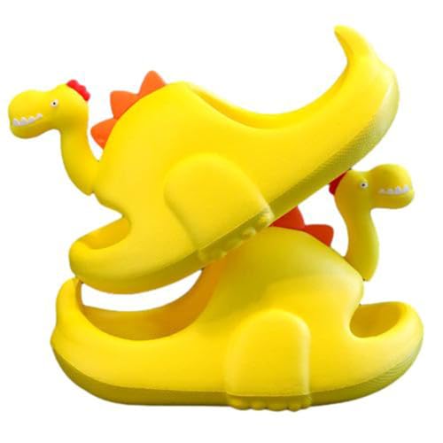 Dinosaur Slides for Kids Cute Cartoon Open Toe Boys Girls Slippers Cloud Sandals Non-Slip Thick Sole Beach Pool Shoes(Big Kid 2.5-3.5(215mm), Yellow)