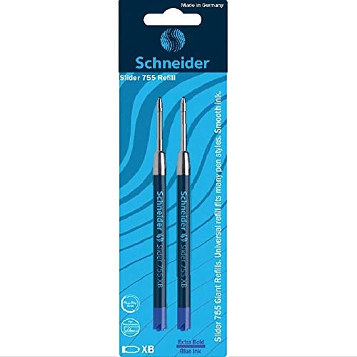 Schneider Slider 755 XB Ballpoint Pen Refill, Blue, Pack of 2 (175693)