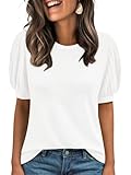 AUTOMET Womens Tops Summer Sweater Long Tunic Dressy Casual Blouses Business Cute Trendy Short Sleeve Shirt 2025 White XL