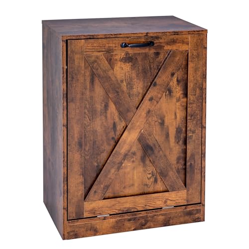 Image of 13 Gallon Wooden Tilt Out Trash Cabinet Hidden Trash Can Kitchen Recycling Cabinet Laundry Cabinet for Kitchen, Living Room (Brown)