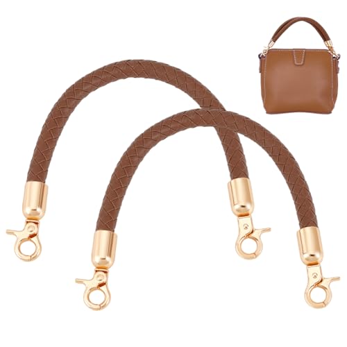 PH PandaHall 2 peças de alças trançadas, alças de bolsa de 30 cm marrom alça de couro de substituição alça de bolsa de mão curta com fivela dourada para bolsa de crochê faça você mesmo bolsa de ombro