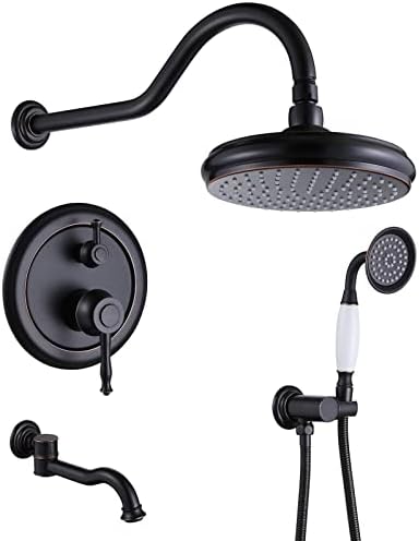 CHALIRS Shower Systems with Hand held Sprayer,Oil Rubbed Bronze 3 Functions Shower Faucet Sets Wall Mounted,Shower Fixture with Brass Valve,Complete Shower System Kit with Foldable Tub Spout