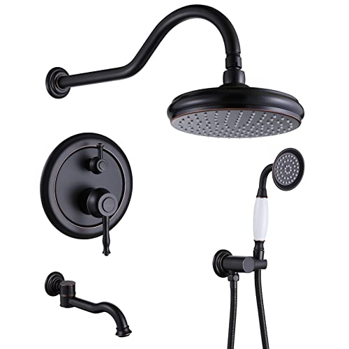 Chalirs Shower Systems With Hand Held Sprayer,Oil Rubbed Bronze 3 Functions Shower Faucet Sets Wall Mounted,Shower Fixture With Brass Valve,Complete Shower System Kit With Foldable Tub Spout #TOP2