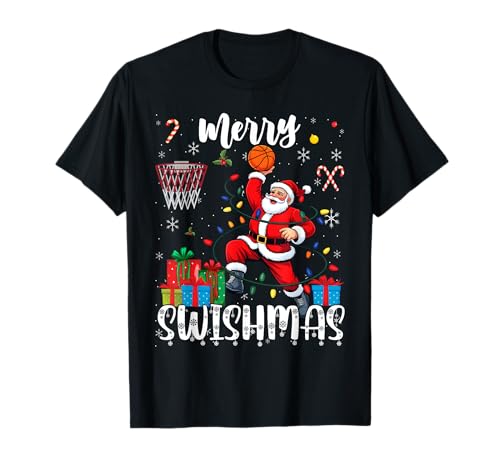 Merry Swishmas Santa Basketball Christmas Pajamas Matching T-Shirt