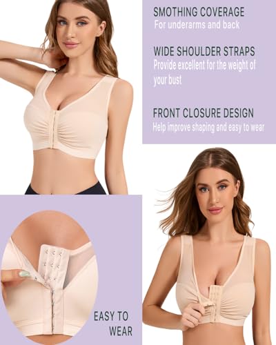 Front Close Wireless Bras for Women - Front Closure Posture Bra no Underwire- Back Support Minimizer Bra4
