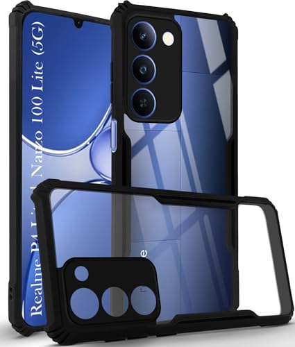Image of Jkobi Hybrid Back Cover Case for Realme P4 Lite 5G | Realme Narzo 100 Lite 5G (Shockproof with Polycarbonate Clear Panel | Professional Black)