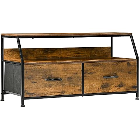 Mueble para TV HOMCOM Industrial 2 Cajones Plegables Marrón Rústico Cover