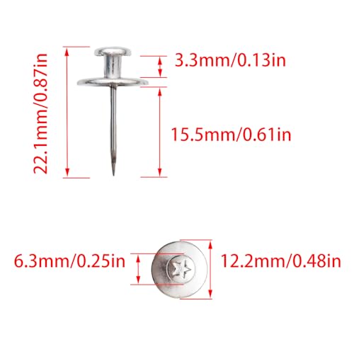 Image of 25 Pcs Silver Push Pins, Double Head Nails Decorative Tacks , Sturdy and Track-Less Wall Tacks for Easy Picture Hanging(Star Pattern)