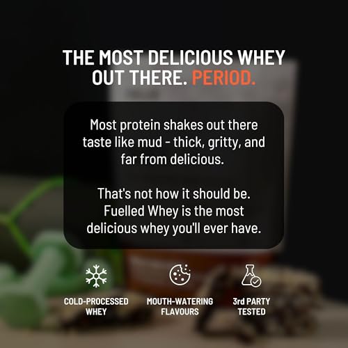 Image of Fuelled Whey Protein Powder Concentrate & Isolate with 24 g Protein, 5 g BCAA (3 kg, 90 Servings) Lab Tested with Plastic Shaker (Midnight Chocolate Shake)
