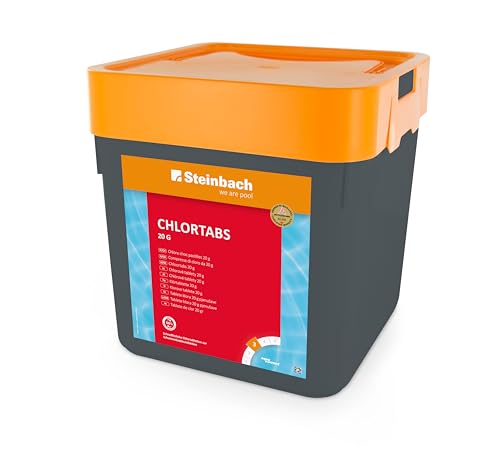 Steinbach Poolpflege Chlortabs 20 g schnelllöslich - 0757205TV00-5 kg - Für Erstdosierung & Dauerdosierung in kleinen Pools - Wirkt gegen Pilze & Viren & Trübstoffe - pH-neutral & rückstandsfrei