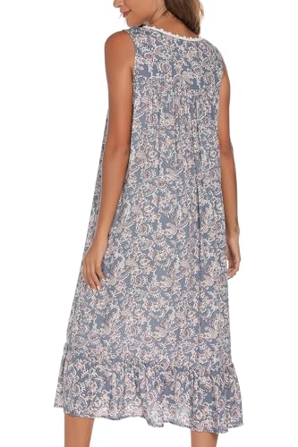 Image of AVIIER Cotton Nightgowns for Women Sleeveless House Dress Ladies Long Nightdress with Pockets S-XXL