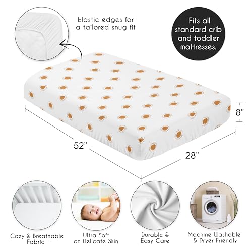 Image of Sweet Jojo Designs Fitted Baby Crib Sheets (White and Orange Boho Sun) for Girls, Infant Nursery, Toddler Room - Standard Size (Bohemian, Celestial, Sky, Desert, Sunshine, Outdoors, Nature)