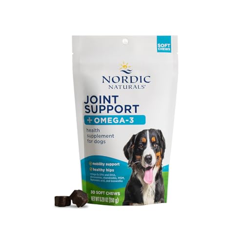 Nordic Naturals Pet Joint Support + Omega 3 Soft Chews for Dogs Pork Bone Broth Flavored - Promotes Mobility Hip and Joint Support with Omega-3 Fish Oil MSM EPA & DHA - 30 Non-GMO Chews