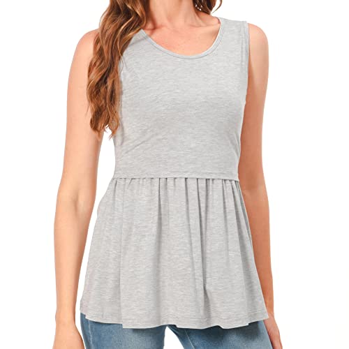 Bearsland Women's Maternity Nursing Tank Tops Sleeveless Scoop Neck Breastfeeding Shirt Pregnancy Clothes,Deep Gray&Light Gray&White Stripe,Xxl #TOP3