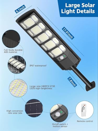 Image of LITVERSE 300W Solar Wall Mount Street Light, IP67 Waterproof with Remote & Motion Sensor. Dusk to Dawn 6500K Cool White LED Flood lamp, Durable ABS Alloy Body for Home, Garden, Yard, gate & Parking