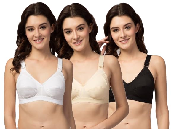 poksi Women Bra with 4 Hook Strong Strap | Women Full Coverage Non Padded Bra (Pack 3 Set)-picture-37