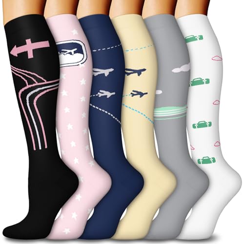 FuelMeFoot 着圧ソックス 6足組 男女兼用 15-20mmHg 段階サポート ニーハイソックス 看護師、旅行、運動用の商品画像（Amazon）