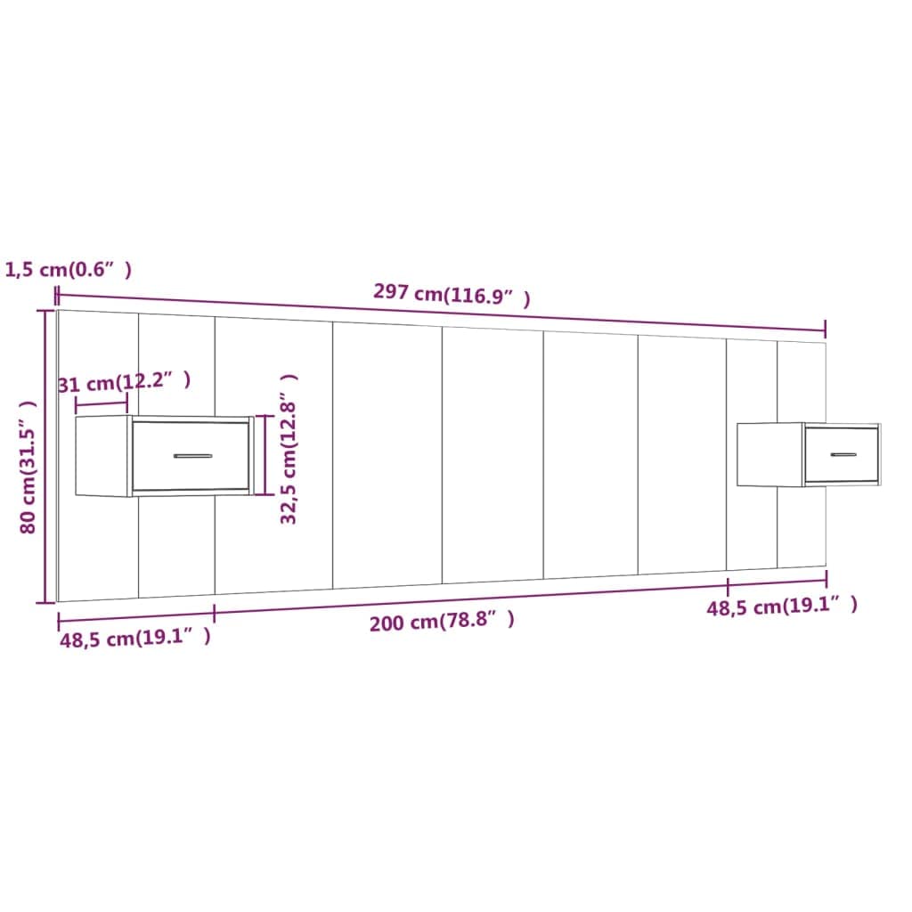vidaXL Cabecero de Cama Cabezal Dormitorio Estructura Habitación Mobiliario Muebles Decoración Adorno con Mesitas Madera Contrachapada Blanco