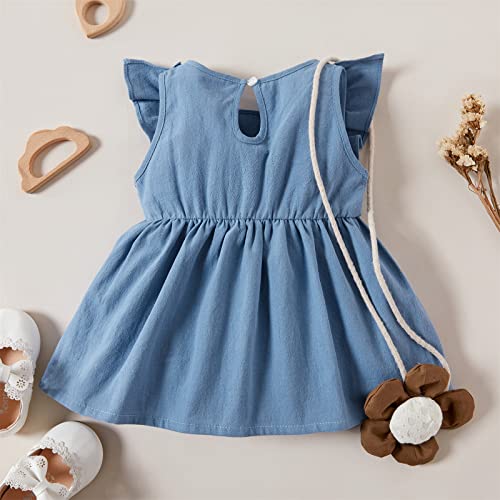 100% Cotton 3Pcs Baby Girl Elegant Solid Blue Ruffle Decor Dress Infant Gril Romper Jumpsuit Bodysuit Set #TOP2