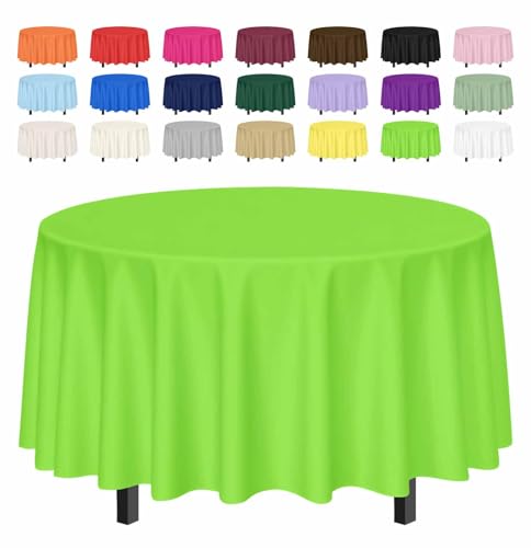 SietDESEO 2 Pack Lime Green Tablecloth Round 84 x 84 Plastic Table Cover Waterproof Lime Green Table Cloth Disposable for Wedding Birthday Baby Shower Party Picnic Circle Tablecloth