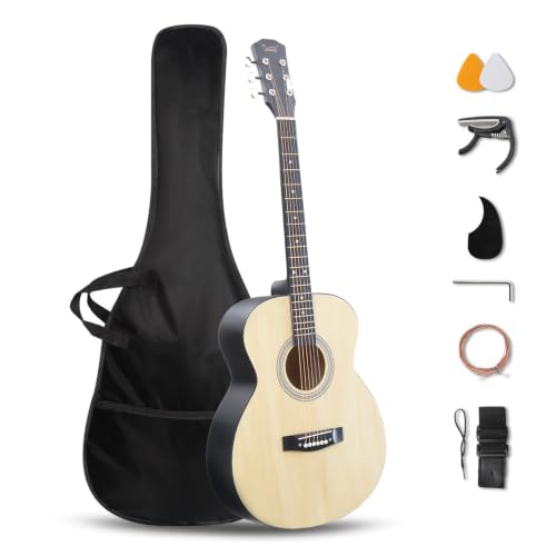 Glarry 4/4 Full Size Acoustic Guitar Pack for Beginners, Natural